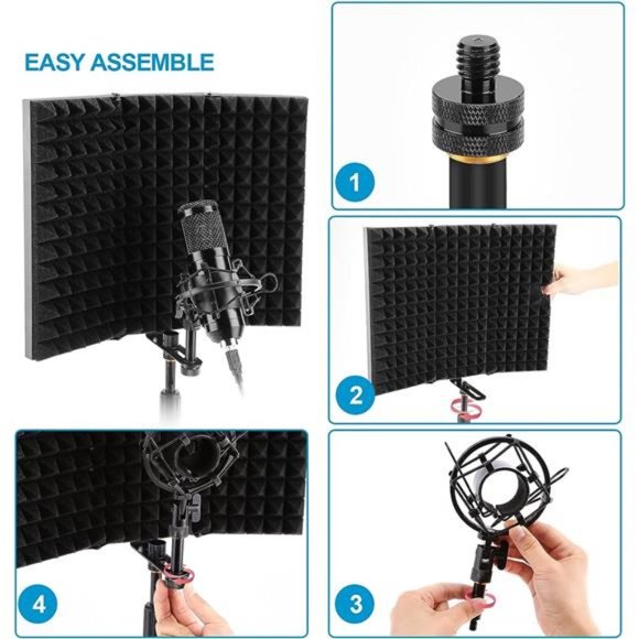 Microphone Isolation Shield, Foldable Adjustable Durable Studio Recording - Picture 6 of 6
